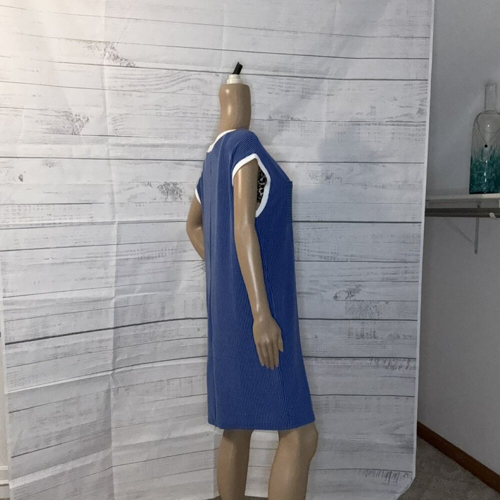 NWOT Sail Blue Rib Textured Cap Sleeve Coverup Dress - Picture 3 of 6